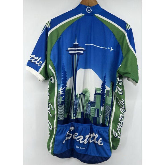 Canari Cycling Jersey Mens Large Seattle Blue Green White 1/2 Zip - Picture 6 of 7